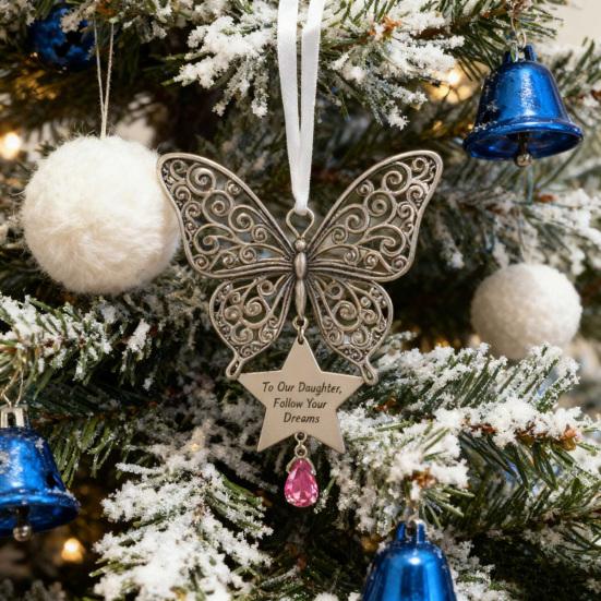 Metal Distressed Angel Decoration Handmade Silver Butterfly Charm Christmas Tree Hanging Ornament Keepsake Gifts for Women Her