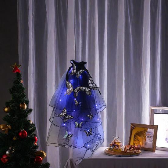 Светодиодный череп готический фата светящаяся повязка на голову вуаль заколка для волос с бабочками женщины призрак