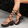 Shoes for Women 2024 Hot Sale High Quality Ankle Straps Women Sandals Summer Rome Solid Platform Chunky Heels Plus Size Sandals