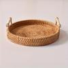 1pc Basket, Handmade Wicker Serving Tray, Rattan Fruit Platter And Heat Insulation Pad, Rustic Farmhouse Decor, Round With Handles