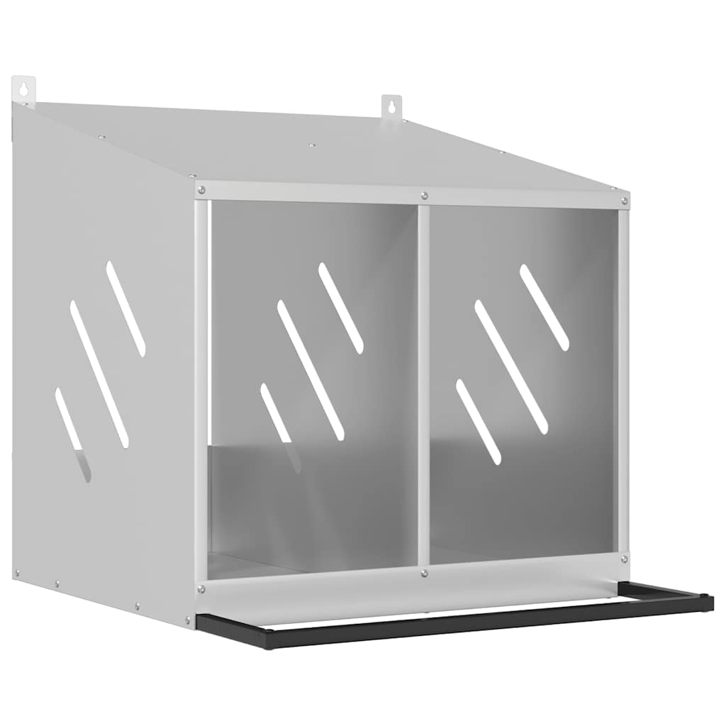 Chicken Nest Box with 2 Compartments Galvanized Silver Metal