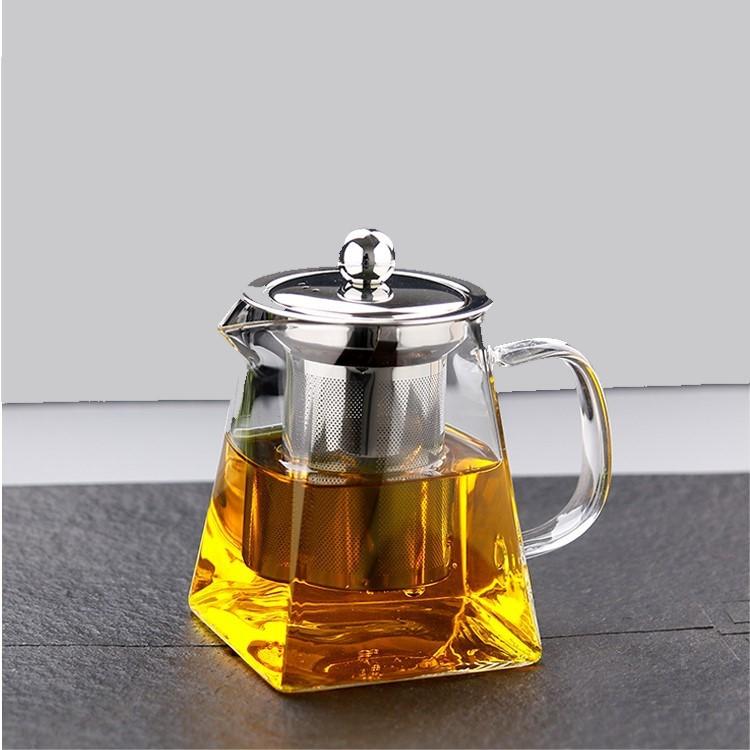 Heat Resistant Glass Teapot with Stainless Steel Coffee Infuser Heated Container Tea Pot Good Clear Kettle Square Filter Baskets