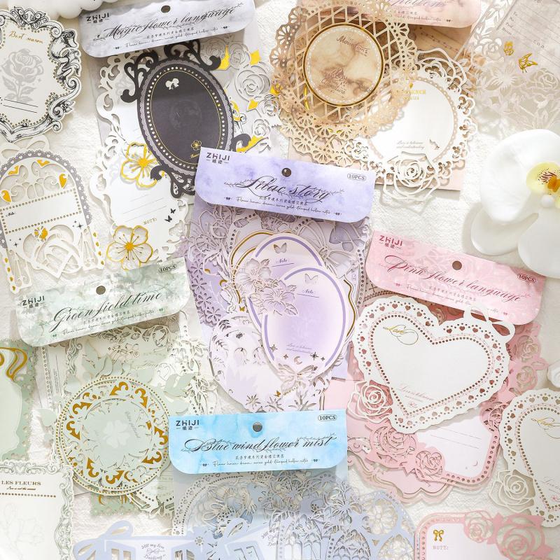 10Pcs Bronzing Hollow Note Paper Vintage Decor Paper For Scrapbooking Diary Card Making