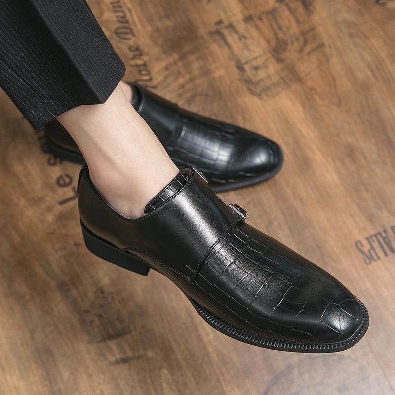 Korean Style Fashion Monk Strap for Men Crocodile Pattern Casual Oxford Gentleman Shoes Formal Wedding Prom Dress Homecoming