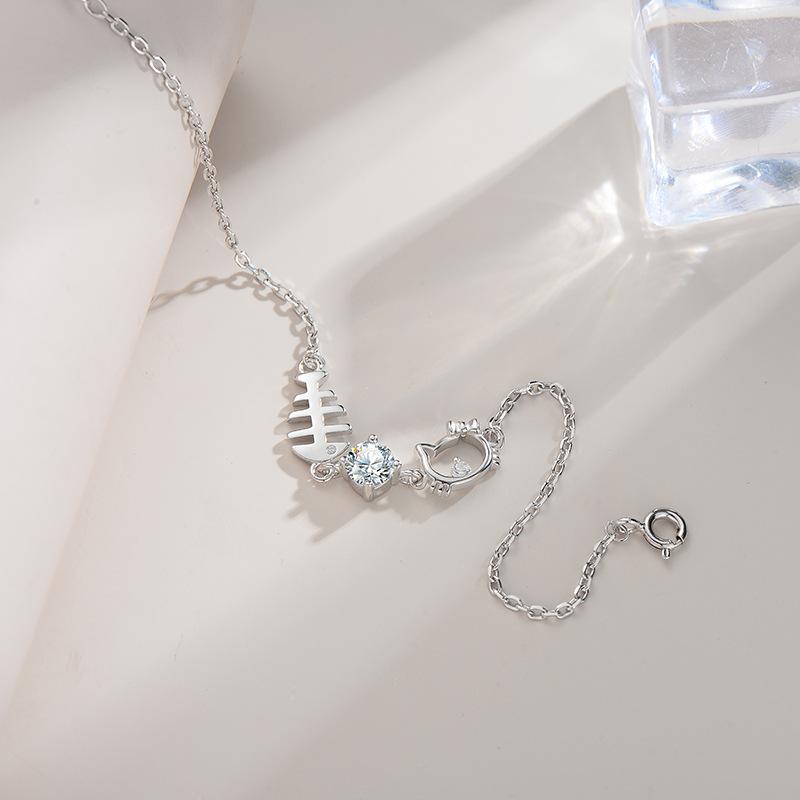 Новый браслет из стерлингового серебра S925 Mosang Diamond Cat Fish Eating, уникальный дизайн, усовершенствованный браслет из рыбьей кости, женский