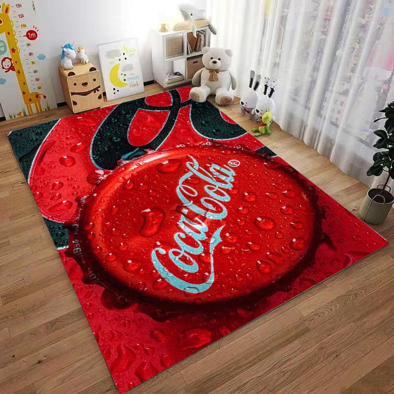 Красный Стильный Ковер с Принтом Крышек от Бутылок Coca-Cola, Современный Дизайн, Подходит для использования в качестве противоскользящего коврика для гостиной, спальни, диванов