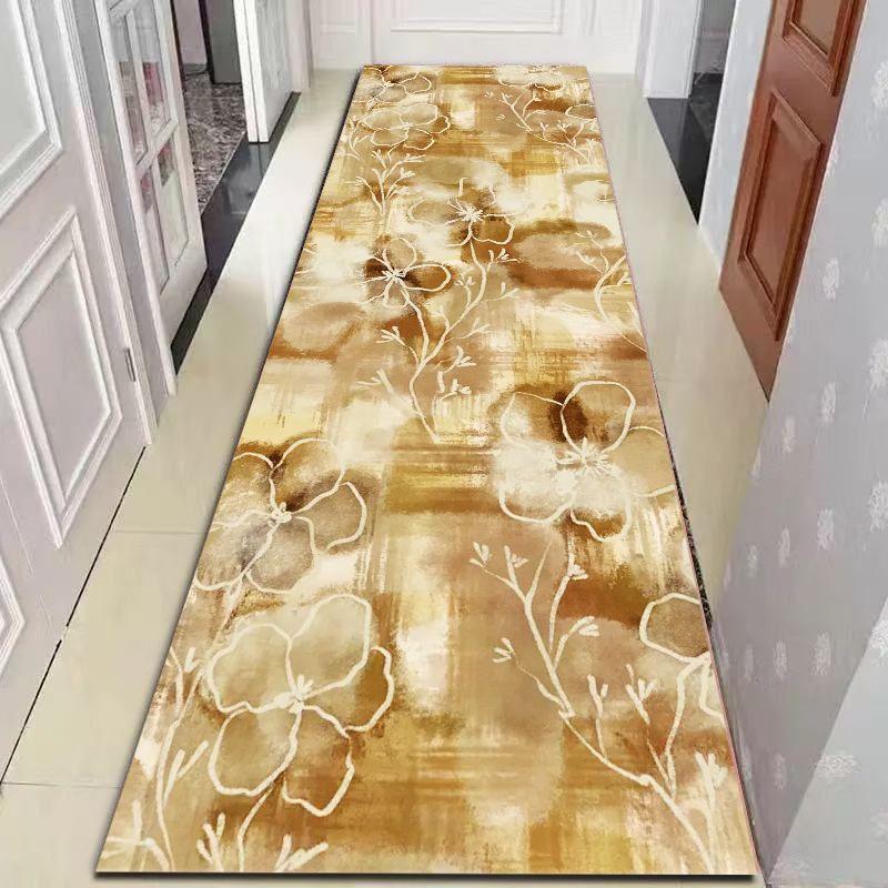Retro Watercolor Flower Branch Long Runner Carpet, Warm Gradient Anti Slip Washable Floor Mat for Hall Entryway