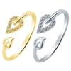 Unique Adjustable Hollow Heart Leaf Rhinestone Opening Finger Ring Women Jewelry