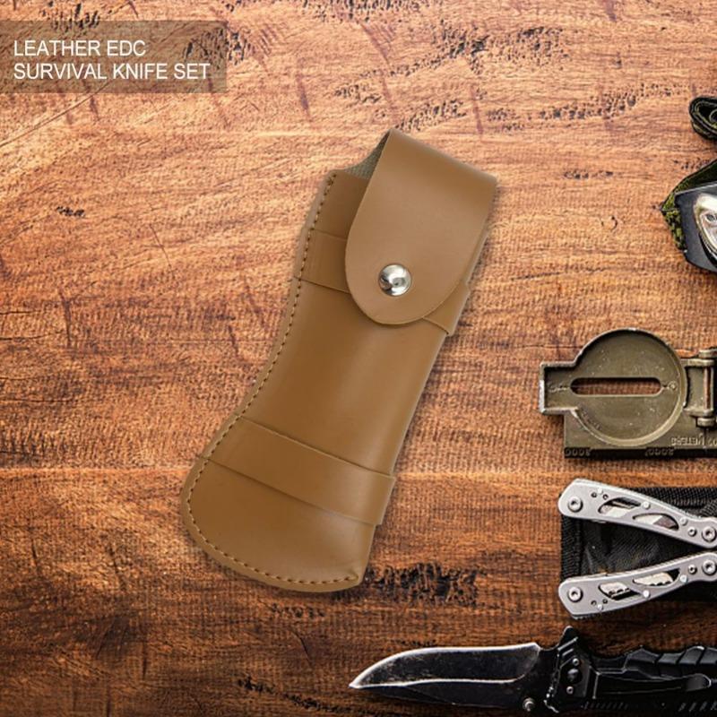 Коричневый складной нож в ножнах, инструмент, фонарик, петля для ремня, чехол, кожаный чехол, карман, охотничий лагерь, оборудование для переноски на открытом воздухе