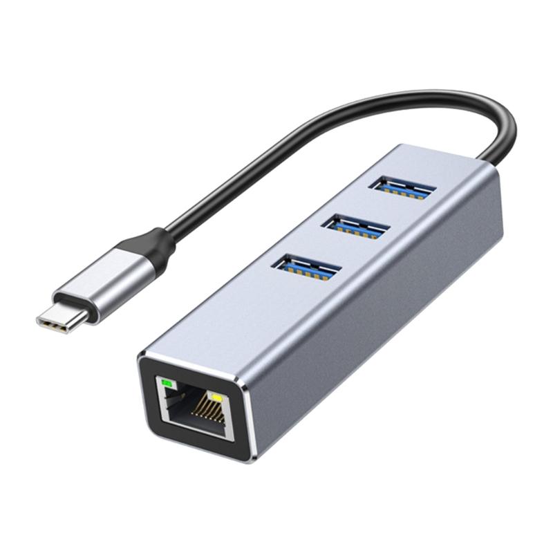 Эффективный USB 3.0 Type-C хаб с 3 портами и гигабитным Ethernet-адаптером, подходит для ноутбуков и компьютеров, быстрый интернет