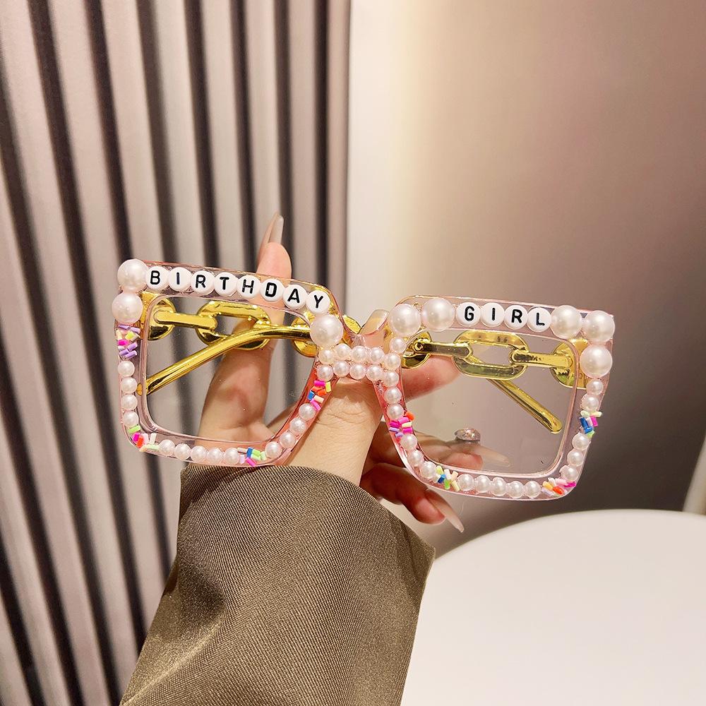 Люксовый Бренд Дизайнерские Квадратные Винтажные Большие Рамки Жемчужные Солнцезащитные Очки Женские День Рождения Девушка Панк Популярные Оверсайз Милые Розовые Солнечные Очки