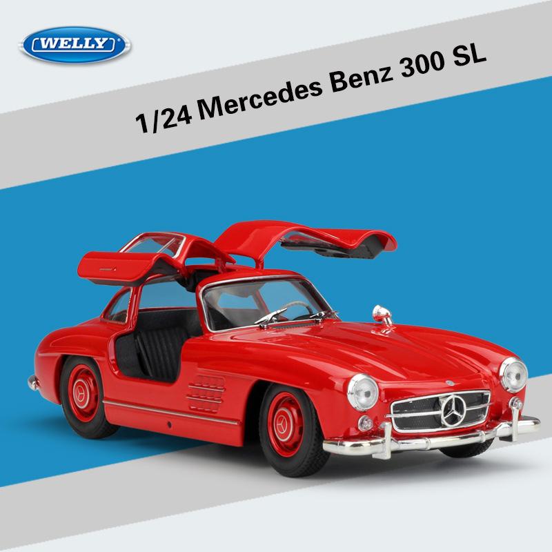 1/24 Welly Mercedes Benz 300SL сплава, классическая модель спортивного автомобиля, литье под давлением, металлическая игрушечная модель автомобиля, коллекция имитаций, детские подарки