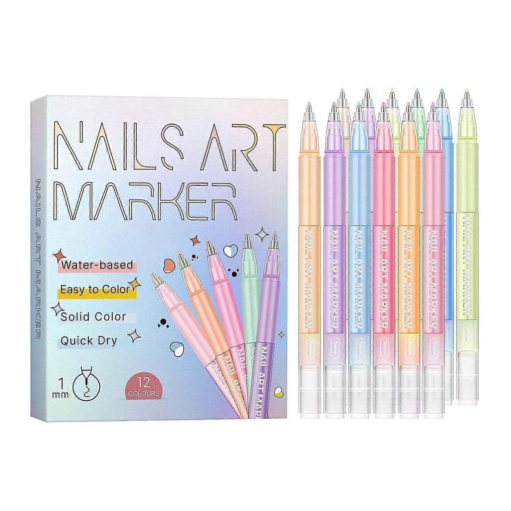 12 Colors Nail Art Pens Set, 2026 New Nail Art Markers Polish Pen for Drawing, Dotting, and Painting, DIY Nail Art Liner Brush Kit Manicure Tools