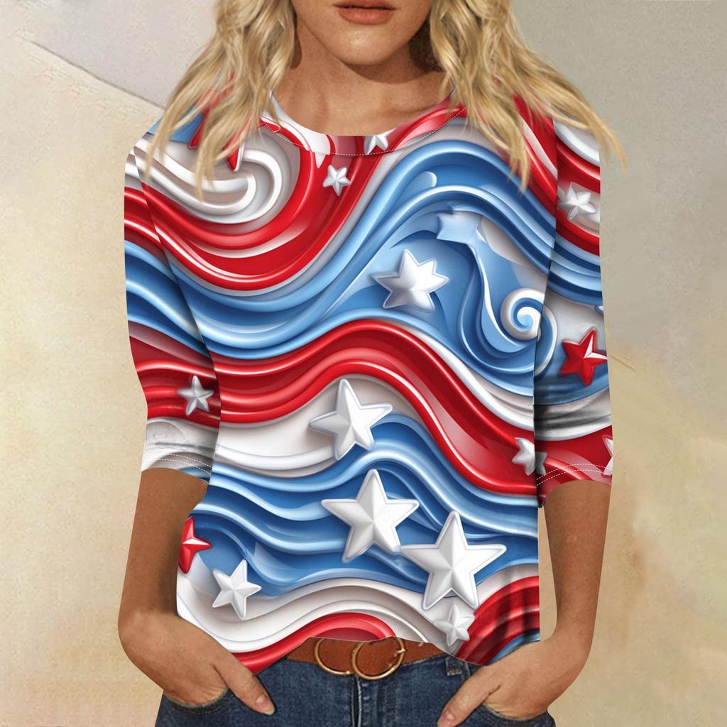 Женская футболка Повседневная футболка с принтом «День независимости», джемпер с круглым вырезом