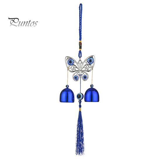 Синий злые глаза ветряная музыка с 2 колокольчиками для внутреннего и наружного использования в саду, патио, подвесной металлический ветряной колокольчик в форме сердца и дерева для бабочки