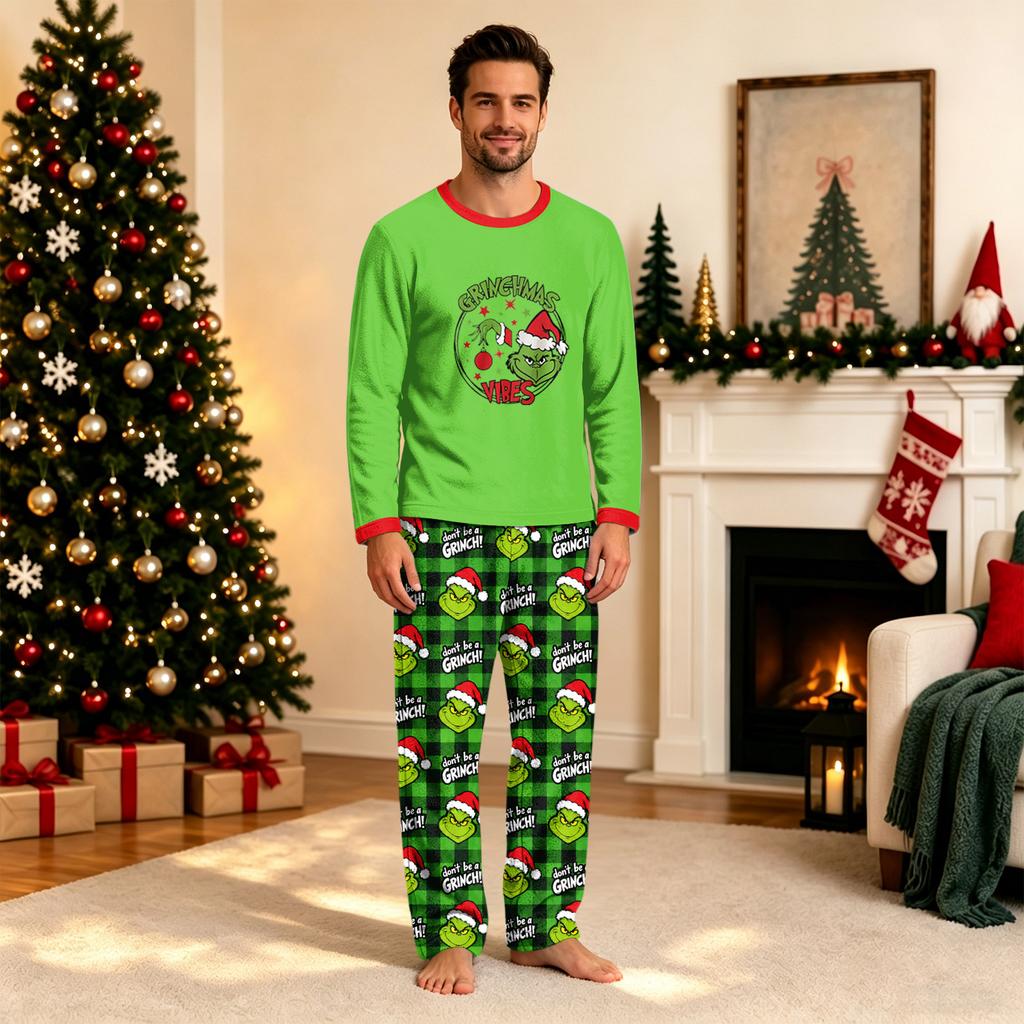 Christmas Print Family Matching Plush Loungewear Set, Parent-Child Holiday Pajamas