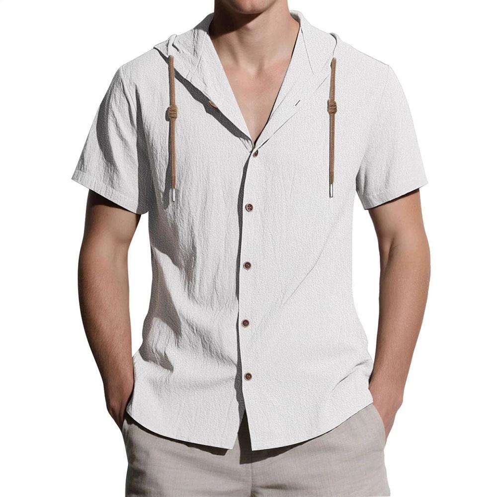Летняя Новинка Мужская Рубашка Хлопок Лен Толстовки с Капюшоном Горячая Распродажа Мода Дышащая Легкая Простой Стиль Мужские Футболки на Одной Пуговице