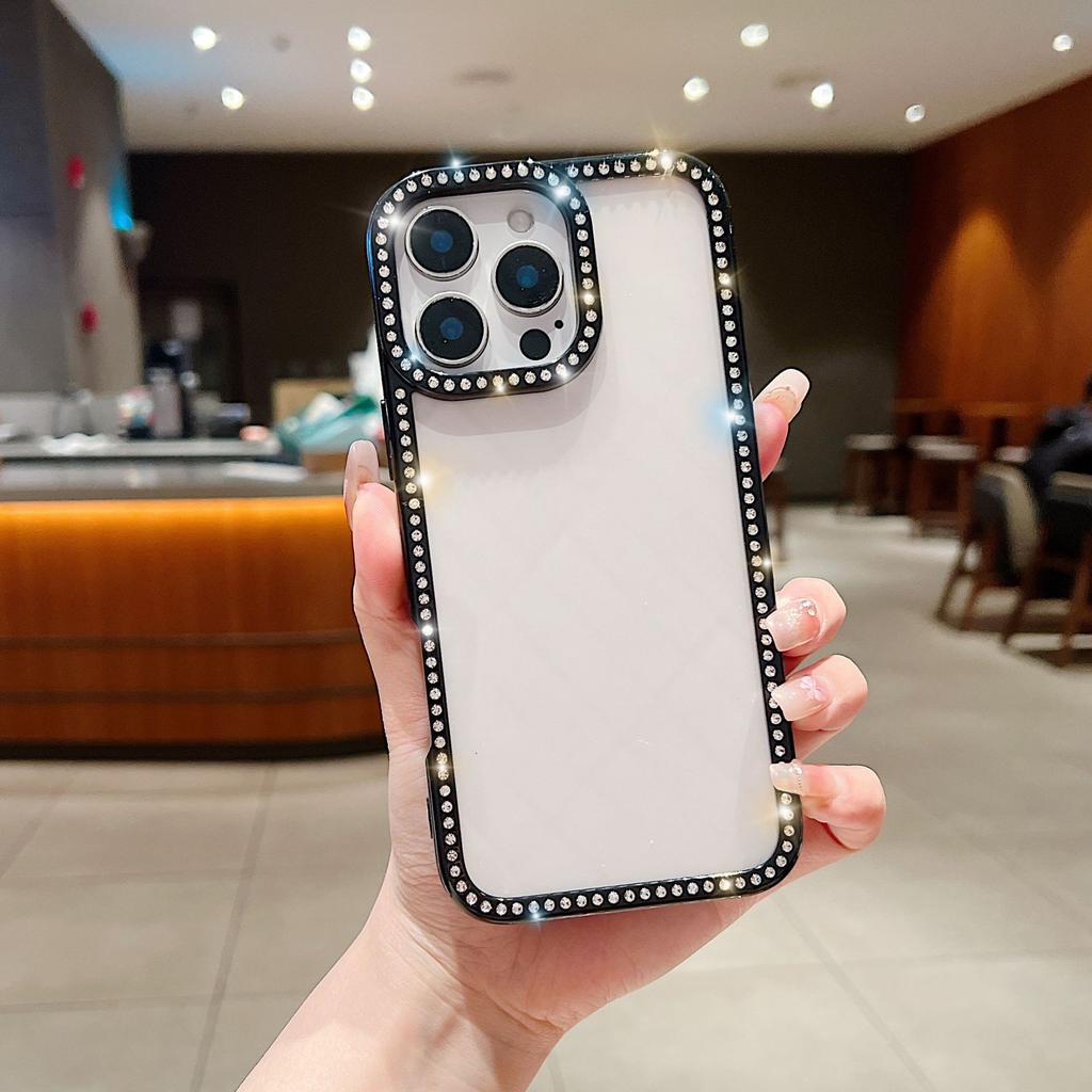 Подходит для iPhone16PROMAX Рамка Стразы Чехол для телефона Apple 15/14 Флэш-дрель Прозрачный защитный чехол