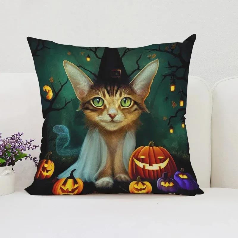 Декоративная наволочка с изображением тыквы и кошки на Хэллоуин, подходящая для дома, гостиной, дивана, спальни, декоративная наволочка