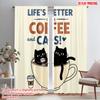 2pcs 2D Flat Printing Curtains Life Better Coffee Cats 100% Polyester Fabric Without Electricity Family Party Perfect for