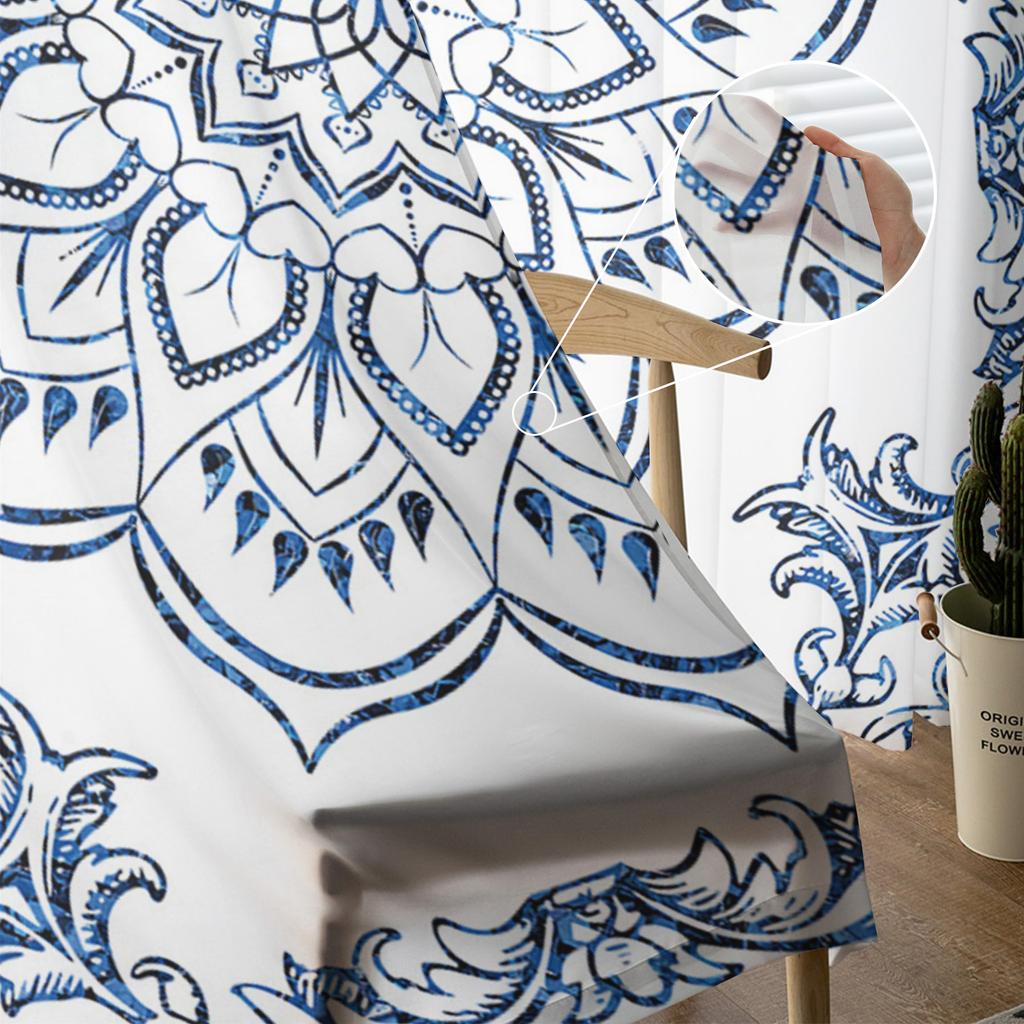 Мандала Ретро Синие Бохо Прозрачные Шторы для Украшения Гостиной Оконные Шторы Для Кухни Тюль Вуаль Органза Шторы