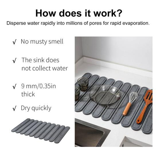 Складной коврик для сушки посуды из диатомита 24x16 дюймов, быстросохнущий впитывающий коврик для посуды