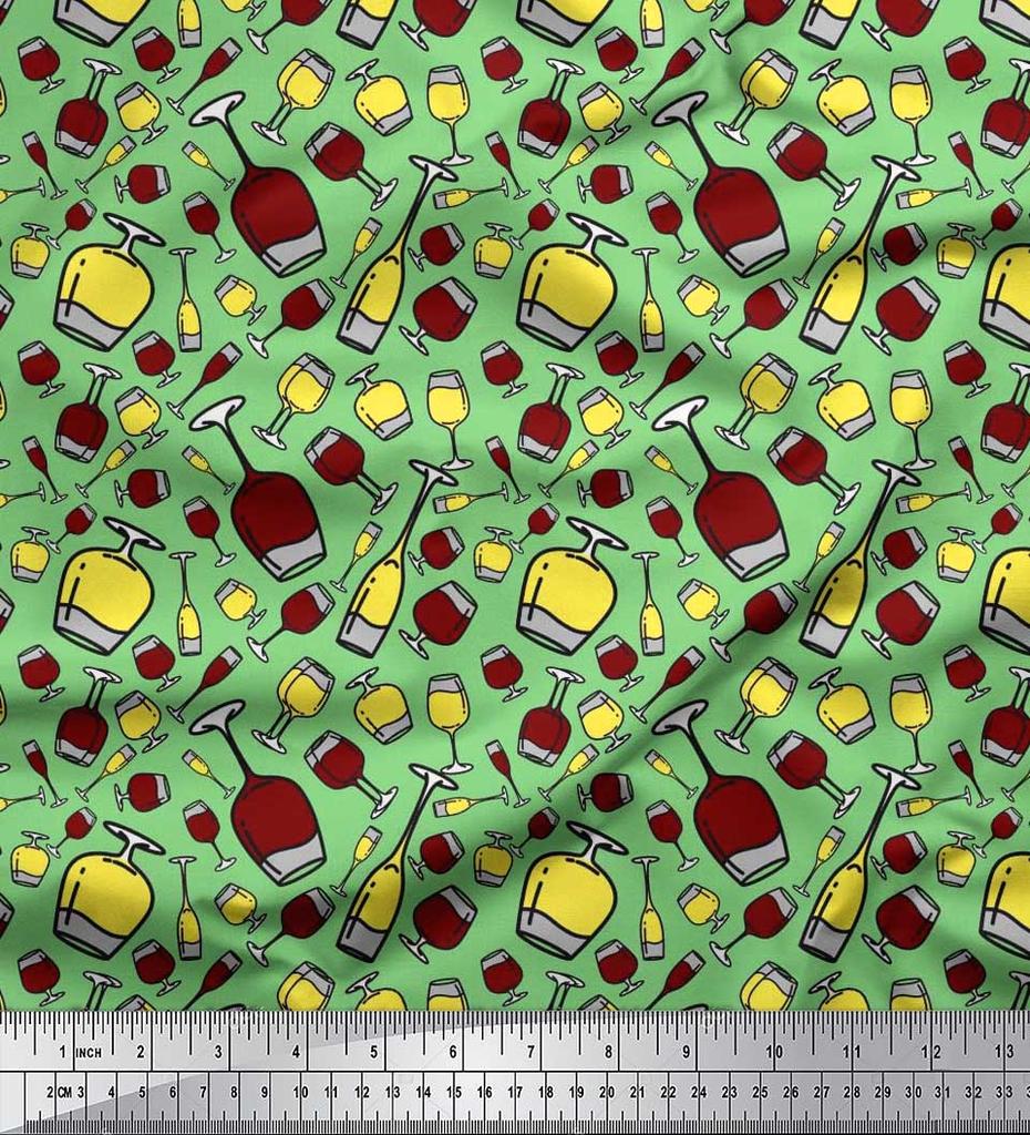 Soimoi Японская креп-сатиновая ткань с принтом для бутылок и бокалов для вина, ткань для рукоделия по метрам, 42 дюйма