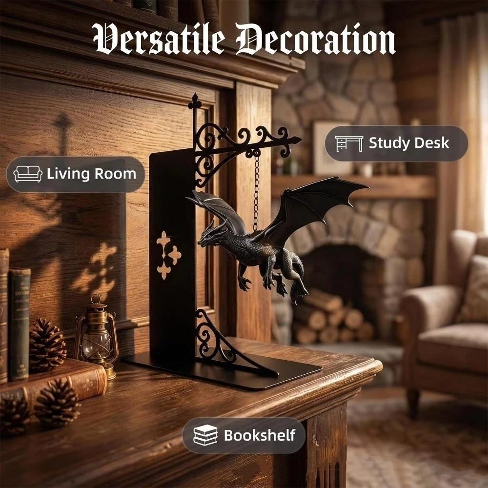 Fantasy Dragon Bookshelf Lamp Gothic Library Bookshelf Lamp Dragon Bookend Light  Reading Nook