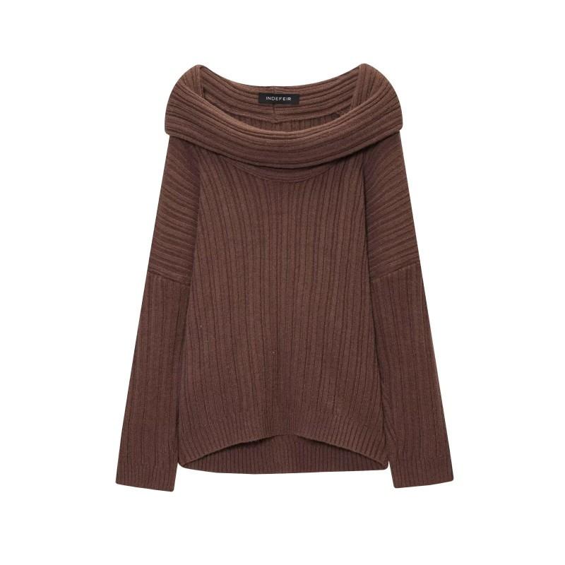 Womens Relaxed Fit Off-Shoulder Knit Sweater Long Sleeve Casual Pullover In Solid Colors Streetwear 2025