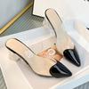 Весенние модные простые лакированные кожаные полутапочки персикового цвета с острым носком в форме сердца, женские сандалии Baotou на высоком каблуке на тонком каблуке, удобная элегантная обувь