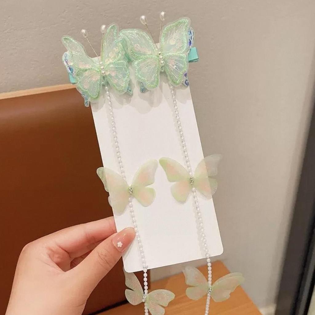 2 шт./набор Заколка для волос в виде бабочки с жемчугом феи, принцесса, кисточка, плетеная цепочка для волос, заколка для волос, милый детский головной убор, детский аксессуар для волос