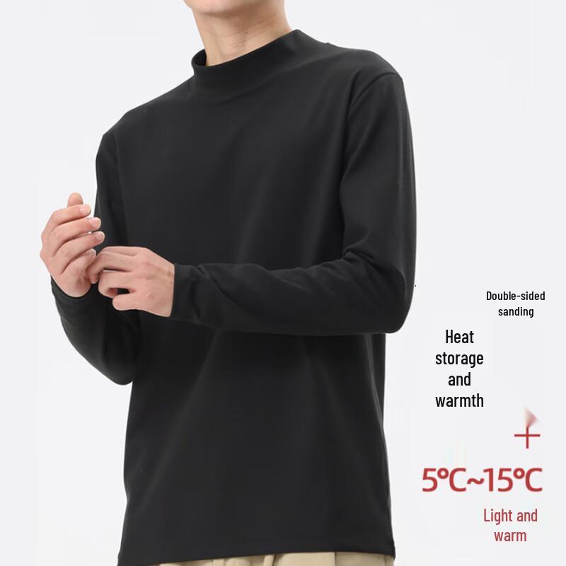 Jeanswest Men's Double-Sided Fleece Mock Neck Long Sleeve Base Layer T-Shirt