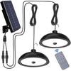 Solar Chandelier Outdoor, Waterproof LED Lamp Double-head Pendant Light Decorations with Remote Control for Indoor Shed Barn Roo