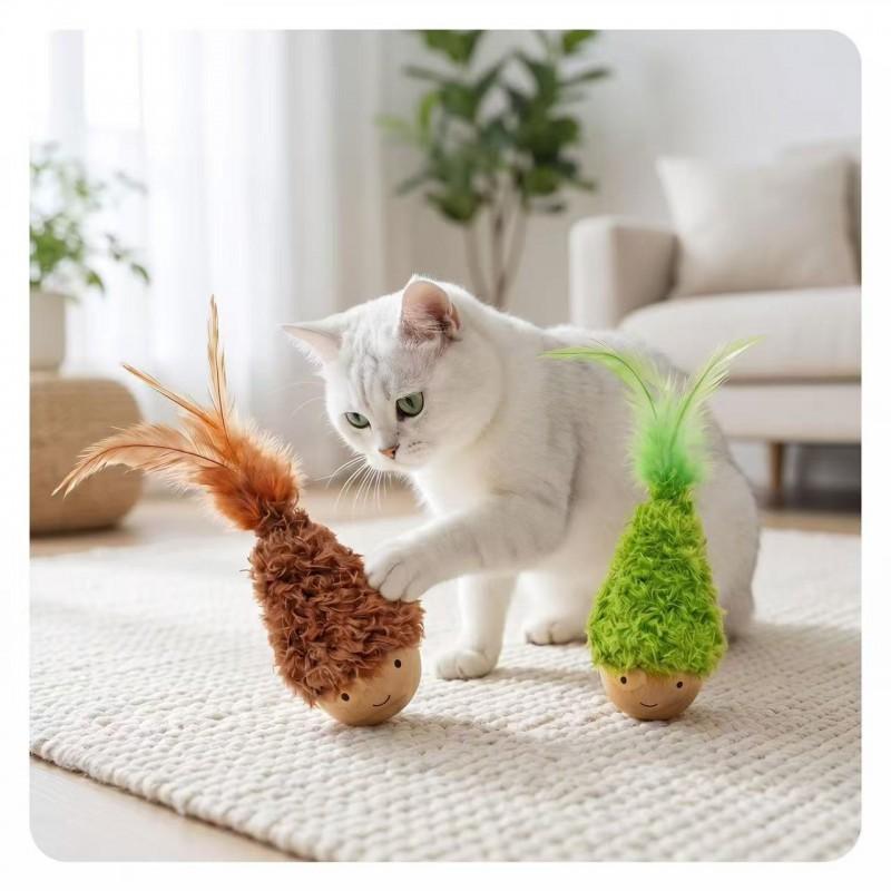 Interactive Feather Cat Toy With Wobbly Bobble Base Indoor Play Exercise Mental Stimulation