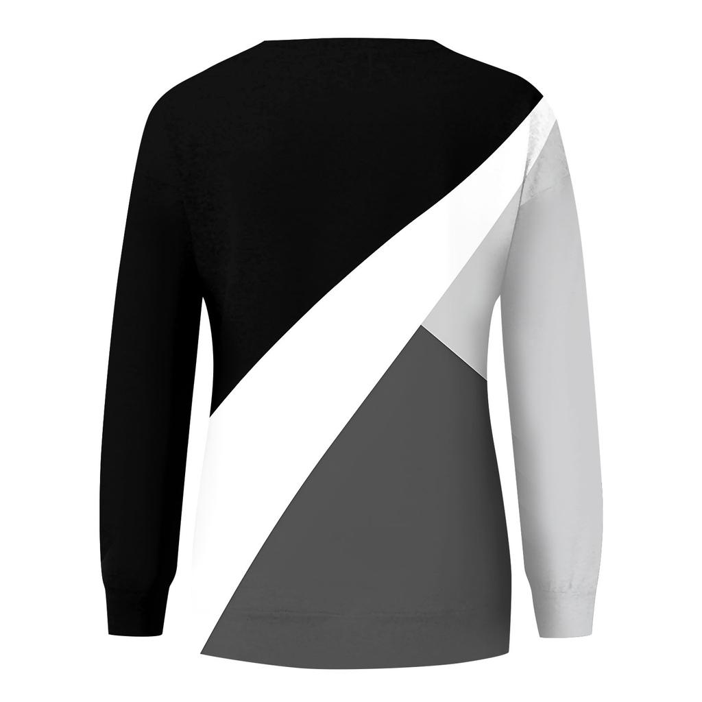Женская мода пуловер с длинным рукавом Повседневная футболка Свободный топ с геометрическим принтом и принтом