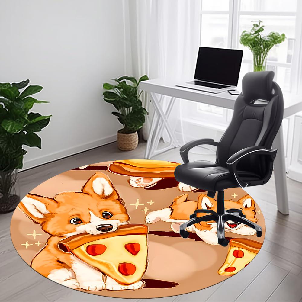 1PC Pizza Puppies Office Round Area Rug, Mat Suitable ForOffice, Under Office Chairs Bedroom Living Room Home Decor, Room Deco