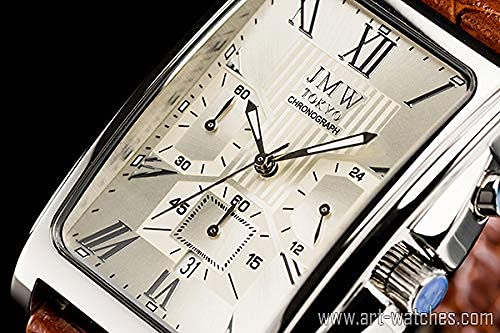 JMW TOKYO Мужские квадратные часы в белом серебристом и коричневом цвете. Лимитированная серия. Кварцевый механизм Seiko с ремешком из натуральной кожи. Простой и Популярный для Бизнеса