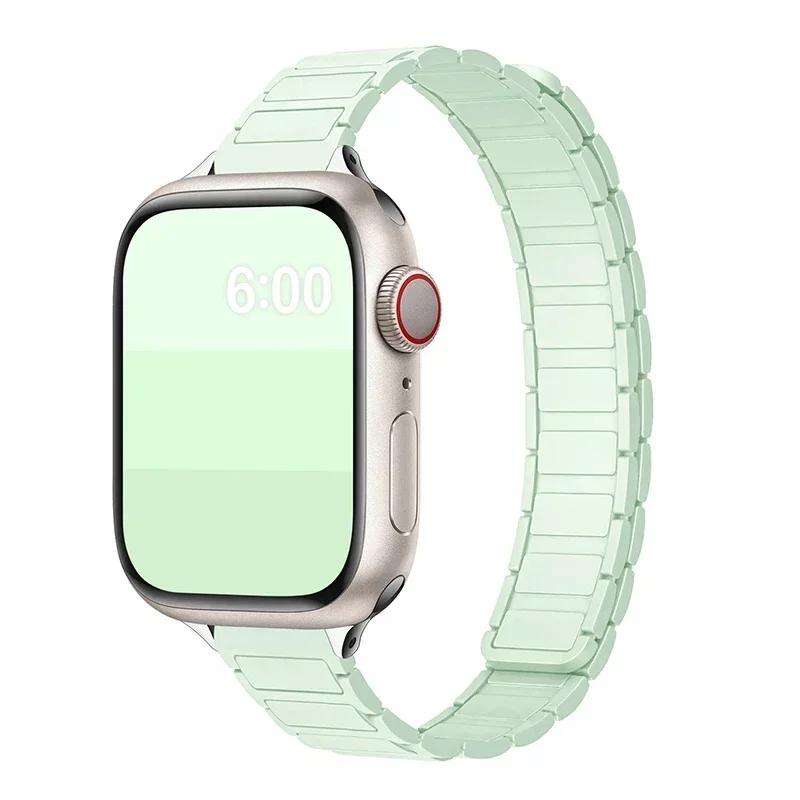 Магнитный силиконовый ремешок-петля для Apple Watch S11 42/46 мм 41 мм 45 мм Тонкие ремешки 44 мм 40 мм 38 мм Браслет iWatch SE 10 9 8 7 6 5 4 Ultra1/2/3 49