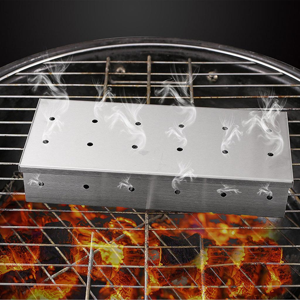 Grill Smoker Box, Smoker Box With Lid, Wood Chip Smoker Box For Charcoal & Propane Gas Grill