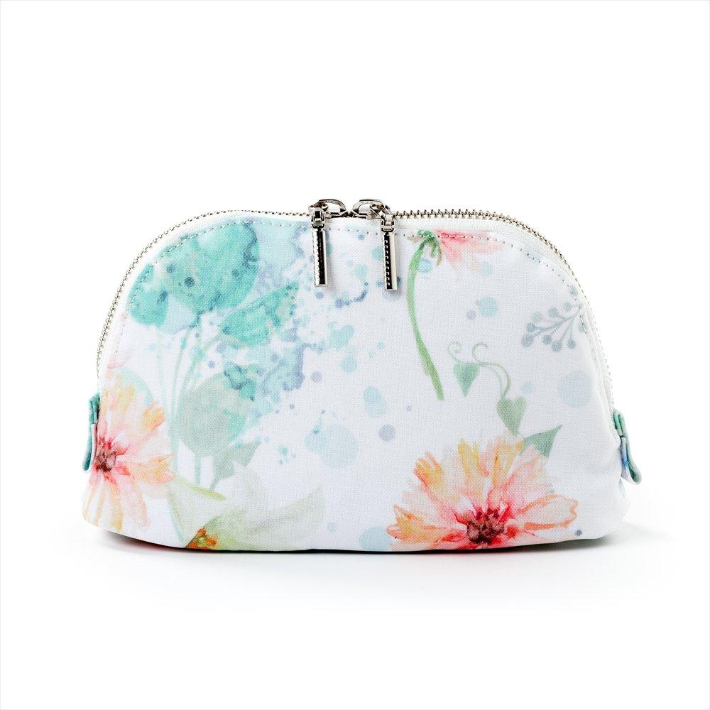 Round Pouch Pastel Floral Botanical Print with Cosmos Stylish and Cute Makeup W1002000 (Small) Design, Pouch,