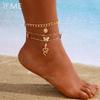 3Pcs Bohemian Multi-Layer Butterfly Snake Heart Pendant Anklet Fashion Beach Leg Chain Boho Jewelry Gift