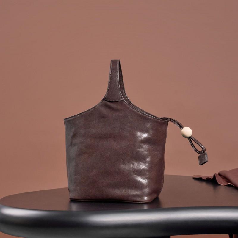 Qiu's New Blessing Bucket Vegetable Basket Top Layer Crystal Tire Cowhide Single Shoulder Cross-slung Hand Daily All-matching Casual Commuting