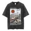 Vintage Japanese Osaka Dotonbori Crab Cityscape Graphic T Shirts Mens Washed Fashion Oversized Cotton Tshirt Unisex Streetwear