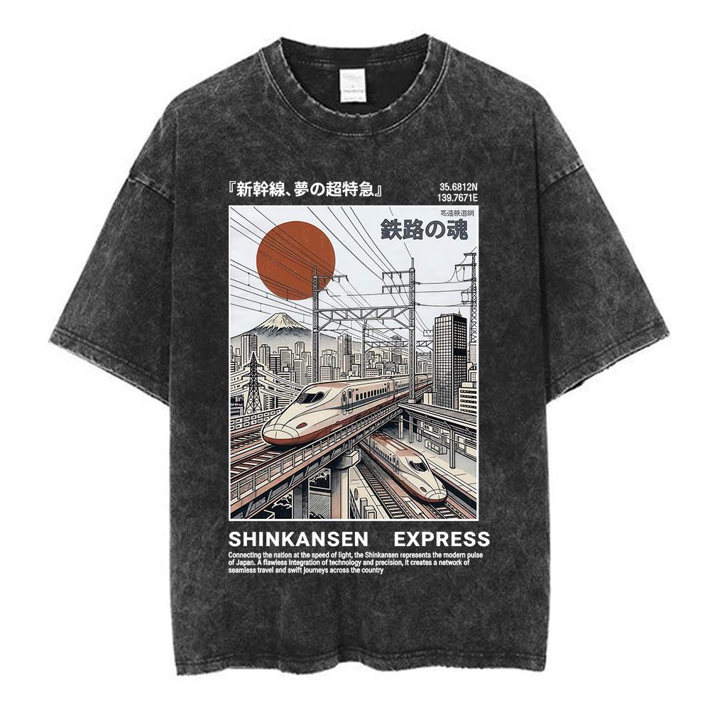 Vintage Japanese Osaka Dotonbori Crab Cityscape Graphic T Shirts Mens Washed Fashion Oversized Cotton Tshirt Unisex Streetwear