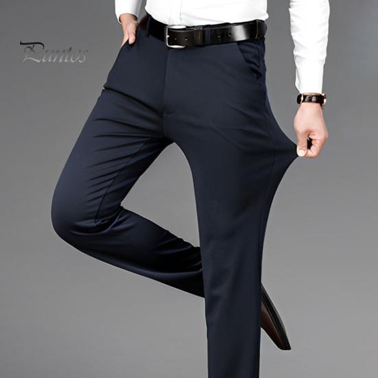 Мужские эластичные брюки для костюма, тонкие прямые брюки, не мнется, не глажка, деловые брюки для офиса, официальной одежды, свидания