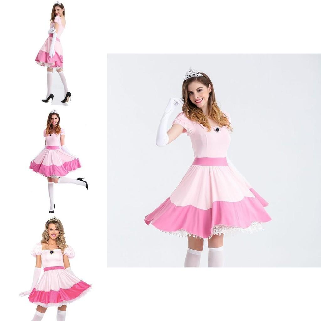 Элегантное розовое платье костюма принцессы Пич из Супер Марио с набором короны и перчаток