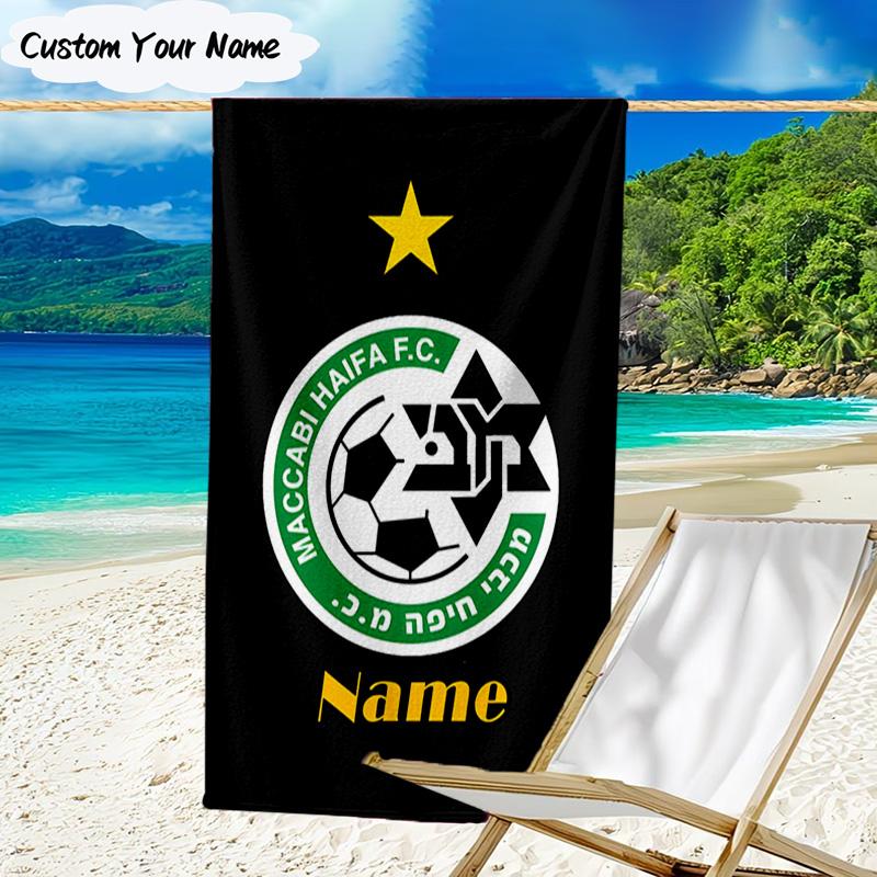 1PC Custom Name Beach Towel Maccabi FC Crest Beach Towel, Suitable for Camping, Travel, Beach Accessories, Super Absorbent, Family Gift