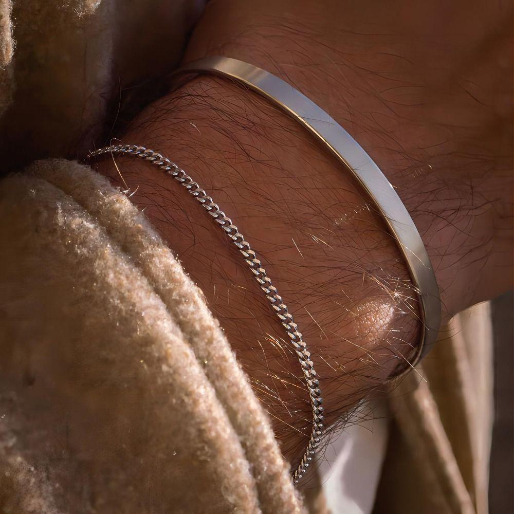 2 шт. Браслет-коробчатая цепочка, мужской двойной браслет, изящный набор браслетов, браслет из нержавеющей стали, открытый, гладкий, мужской