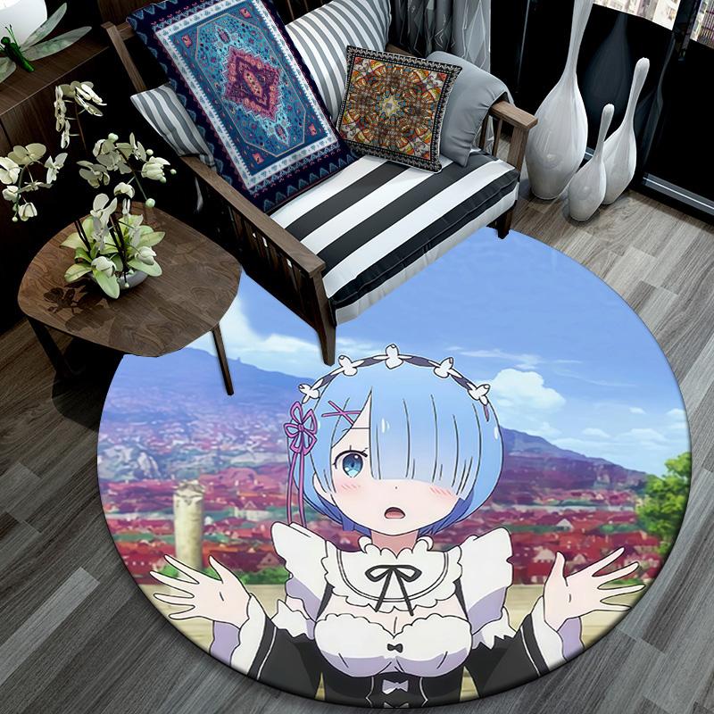 Круглый ковер ReZero, Ковер для гостиной, спальни, дивана, игровой комнаты, Декор, Нескользящий коврик для пола