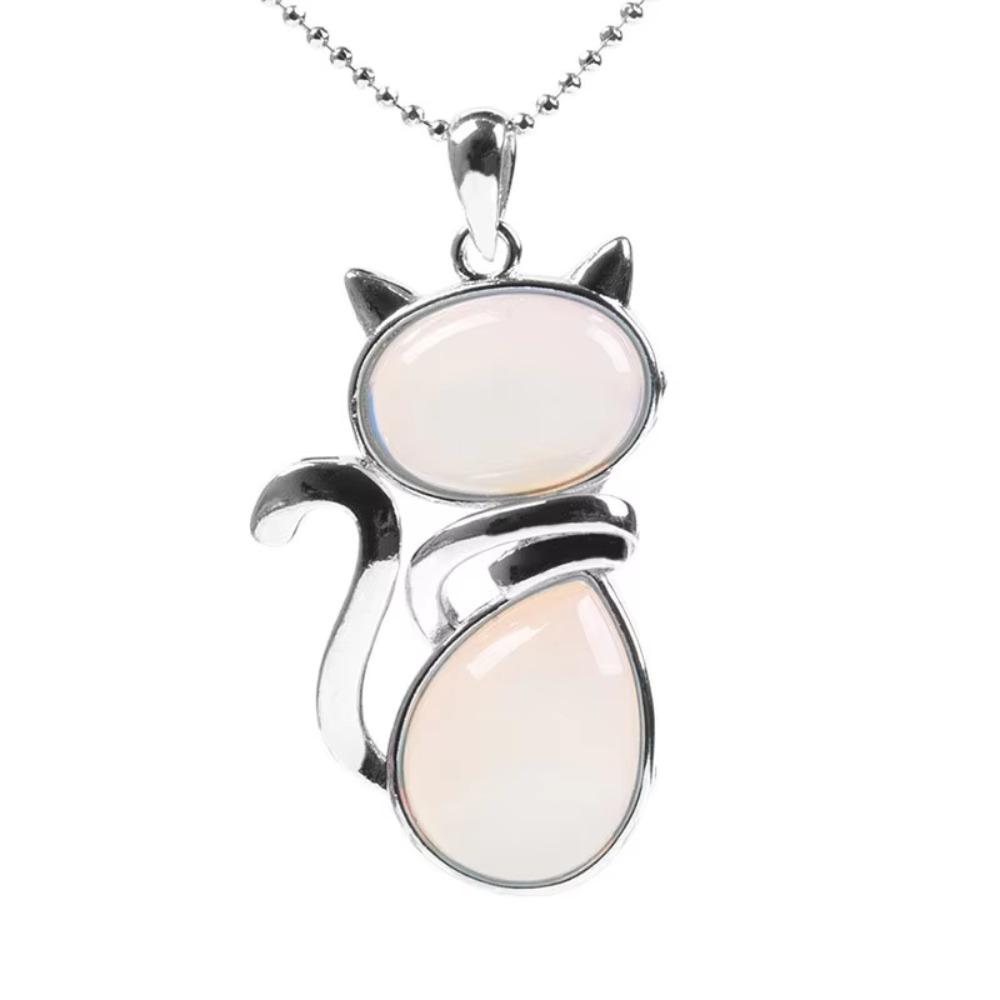 Pink Purple Stone Pendant Cute Shape Cat Jewelry Necklaces Daily Wear Cat Necklaces  Women Girl